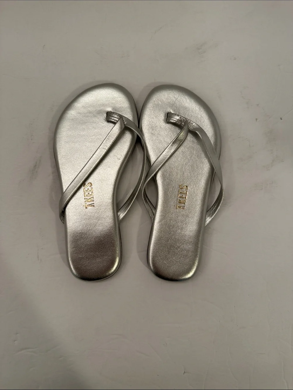 TKEES Kids Silver Thong Flip Flop Sandals Size 11-12